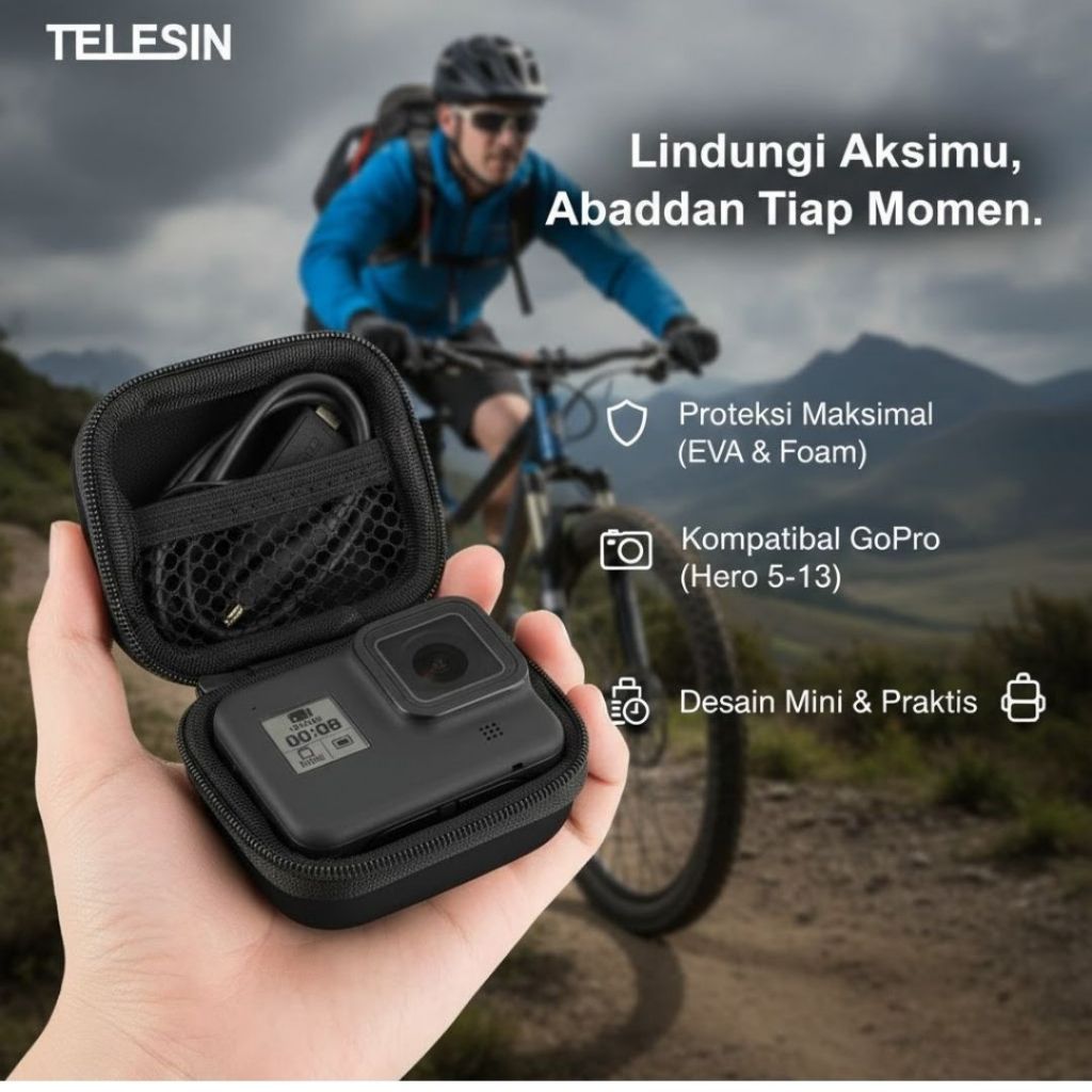 Tas GoPro TELESIN Protective Mini Case Hero 13 12 11 10 9 8 7 6 5 Bahan EVA PU Foam Tebal Anti Gunca
