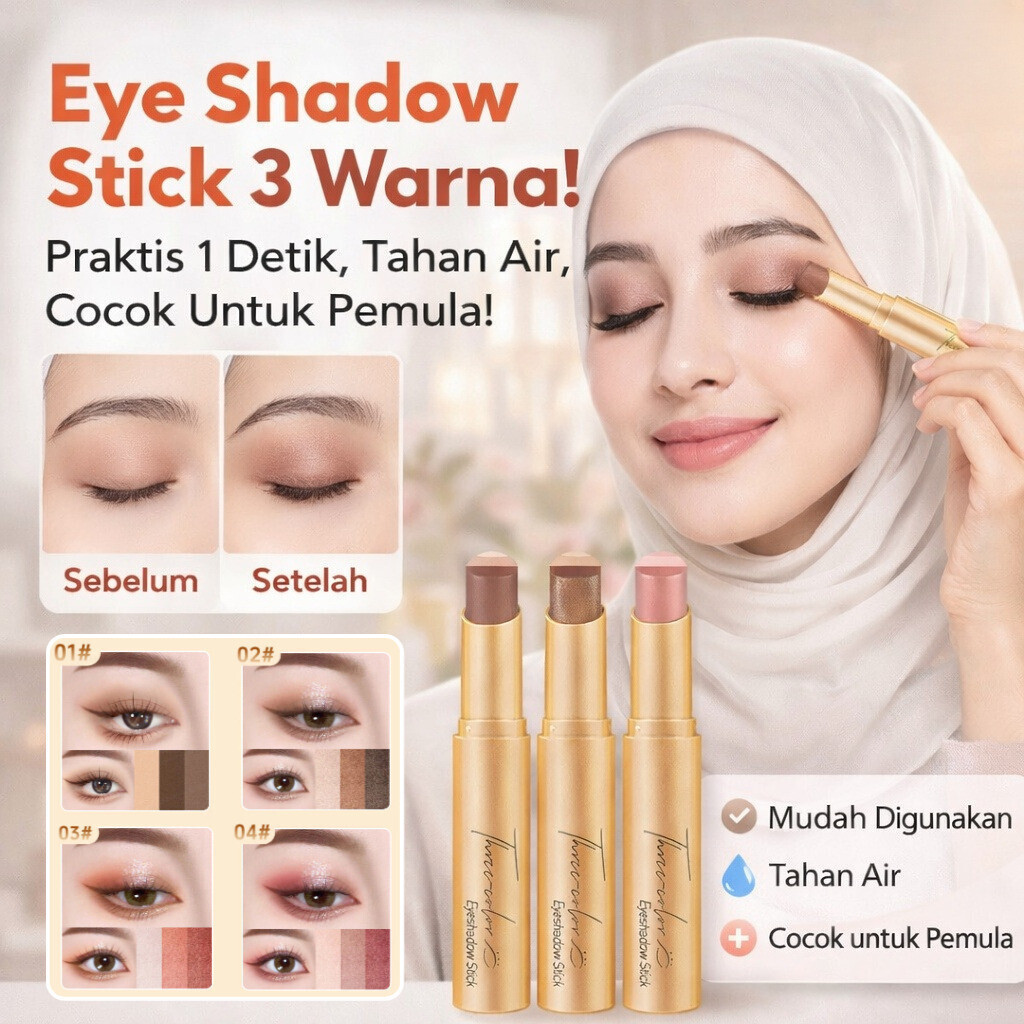 [Recomended] Pensil Eyeshadow Stick 3 Warna/Gradasi Matte Shimmer/Tahan Lama Pigmen Tinggi Tidak Lun