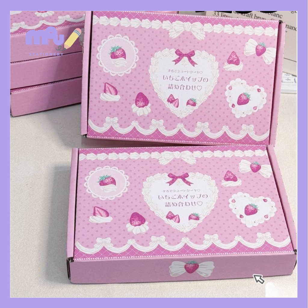 [MOUMOU] Pink Strawberry Box – Box Kardus Packaging Aesthetic [20x13x3] / Kotak Kado Pink / Kotak Ha