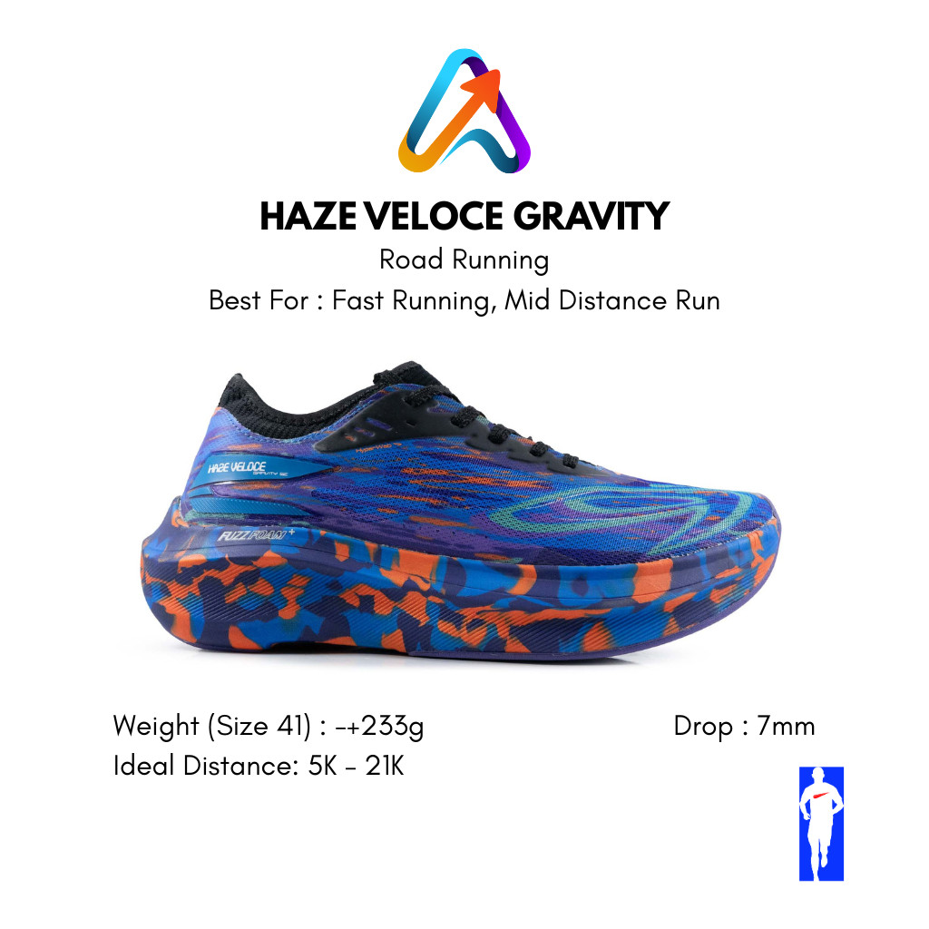 910 Nineten Haze Veloce Gravity Biru/Orange/Navy Sepatu Lari Fast Run, Daily Running