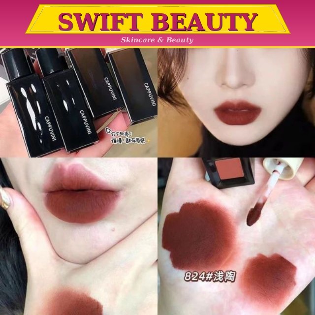CAPPUVINI Lip Glaze Water Wave Amber Lip Glaze Whitening Matte Lipstick Mud Velvet Lip Glaze