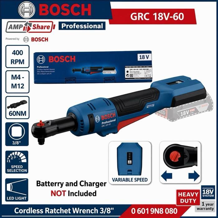 BOSCH GRC 18V-60 Brushless Ratchet Wrench 3/8" Kunci Rachet Baterai 18V 60Nm GRC 18V