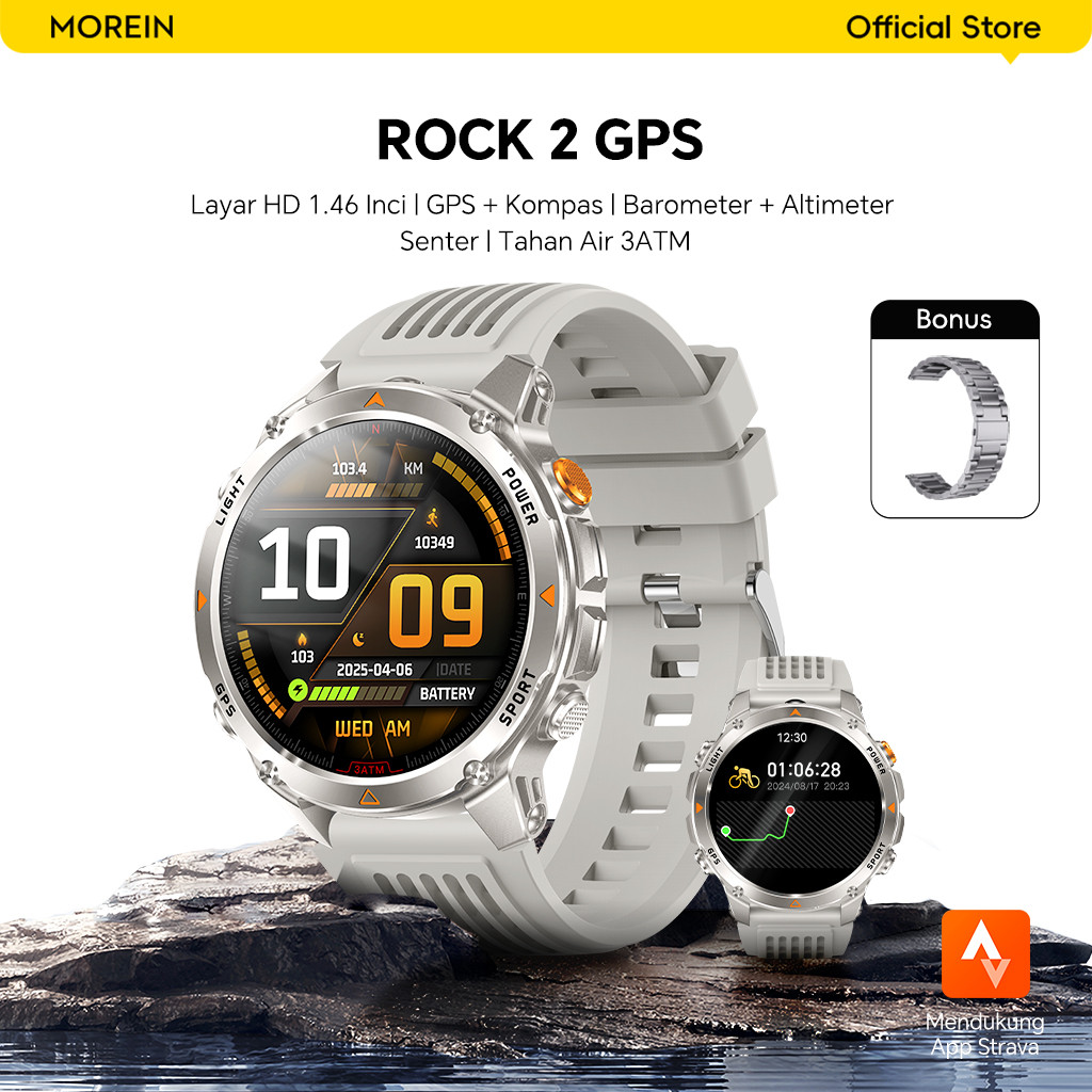 Morein Rock 2 GPS Smartwatch - Tahan Air 3ATM | GPS Kompas | Altimeter Barometer | Monitor Kesehatan