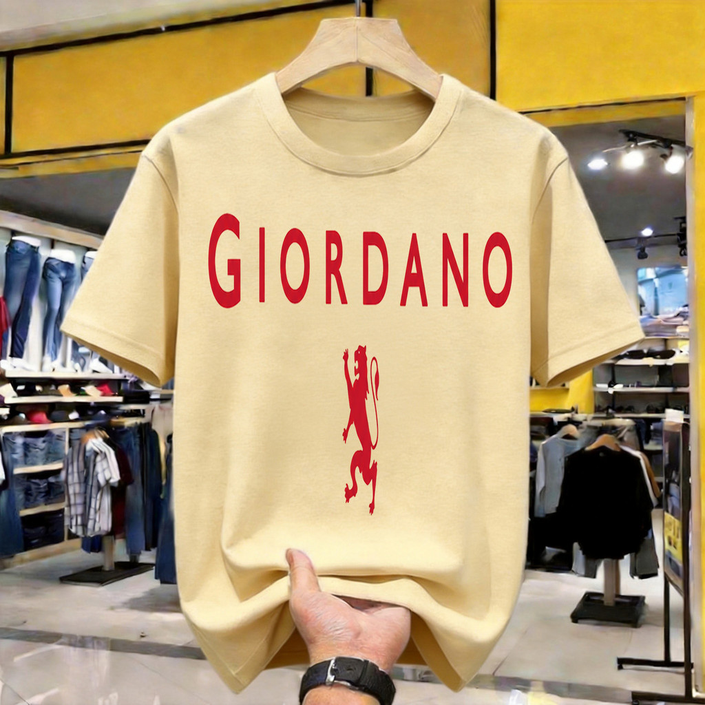 Giordano Red Lion Logo Kaos Polos Katun Premium Tebal 210GSM Original Indonesia Size Lengkap Loose F
