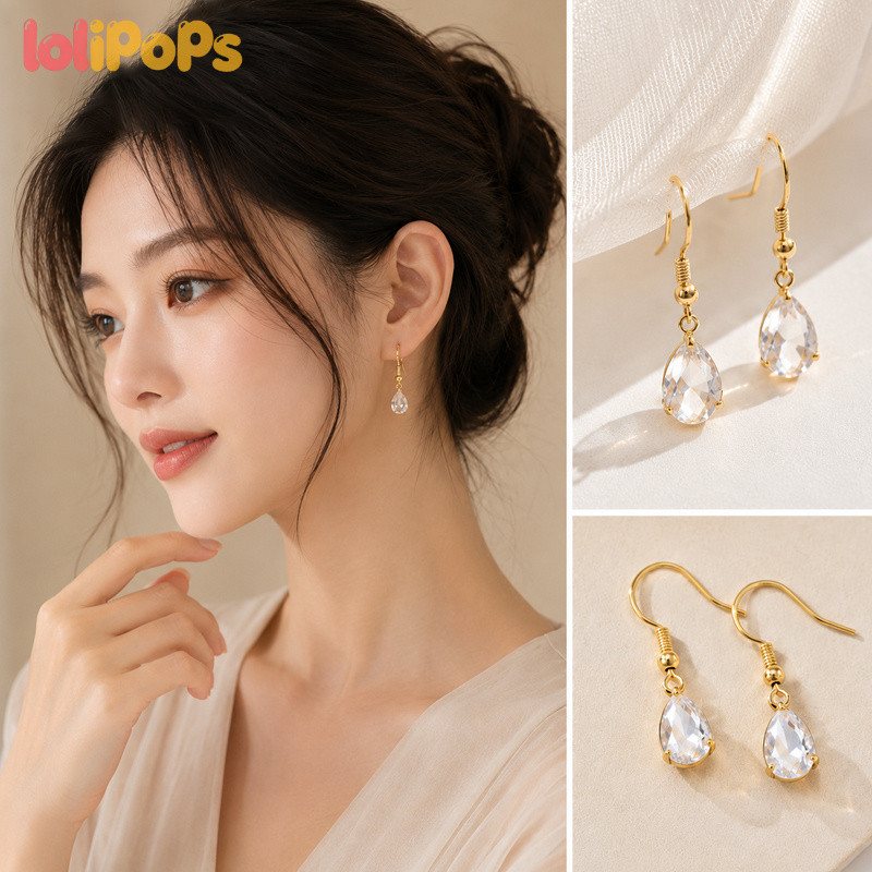 Anting Wanita Zirkon Tetes Air Elegan Model Korea Perhiasan Fashion Harian