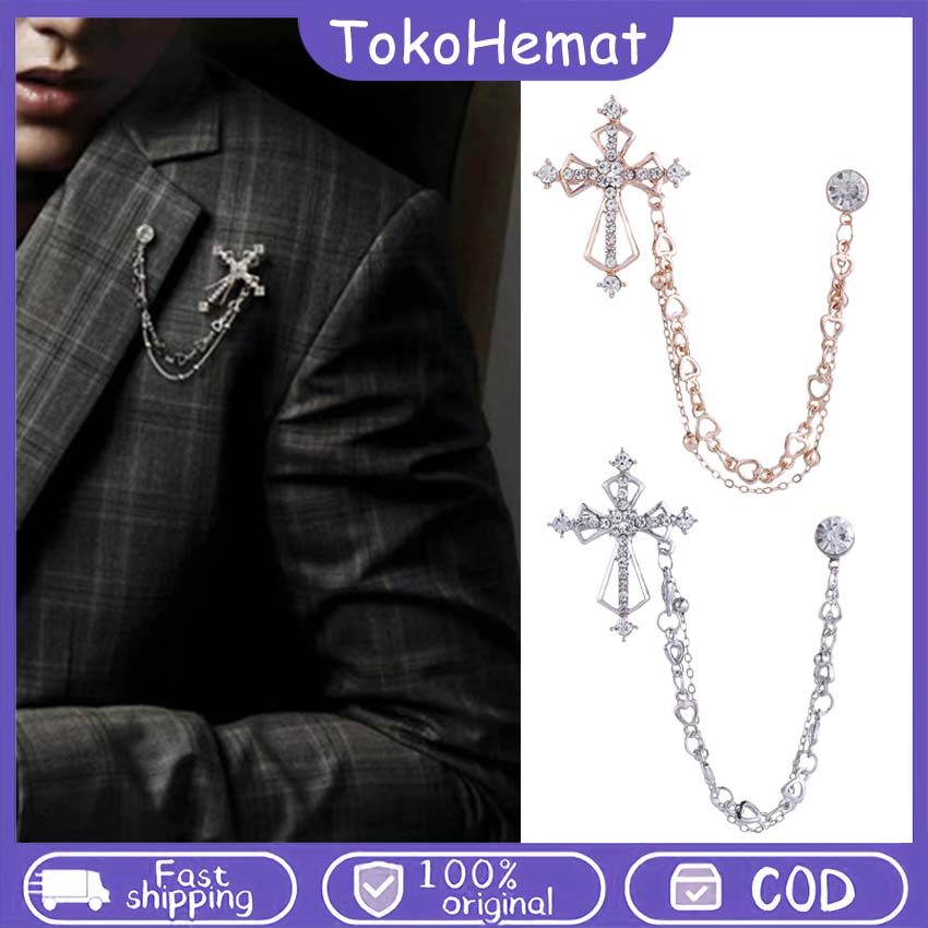 Lapel Pin Bros Salib Rantai Premium Elegan Untuk Jas Blazer Kemeja Formal
