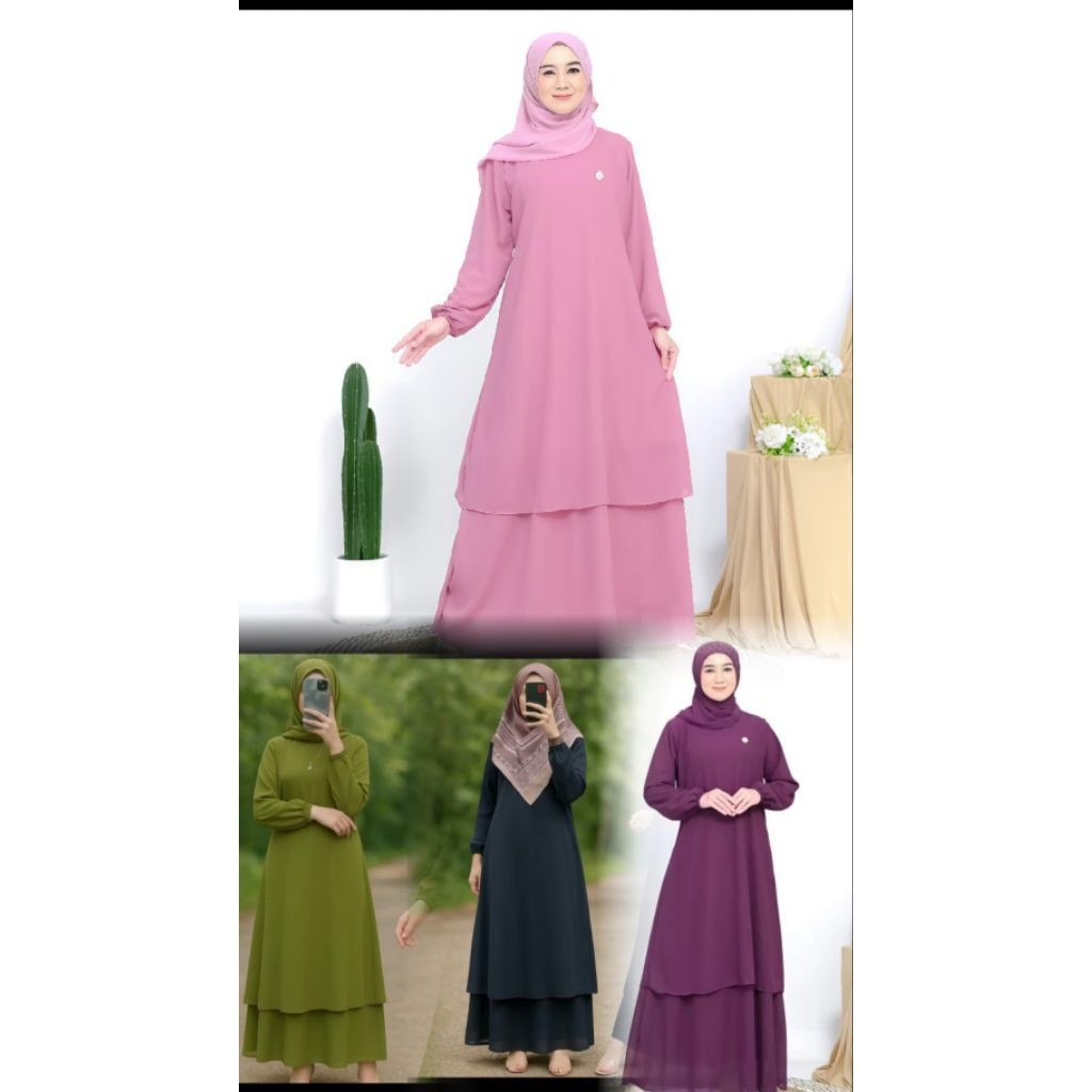 Gamis Malaysia Anggun Bahan Cerruty/Gamis Malaysia Ld 100-130 Bahan Ceruty Babydoll full puring/Dres