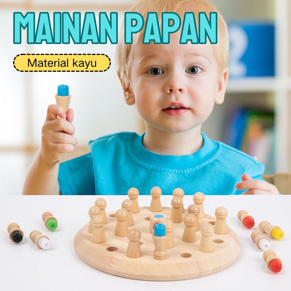 Mainan Anak Pecah Catur Kayu Memory Matching Warna Catur Memori Otak Kayu Solid Game Edukasi Permainan Memori Papan