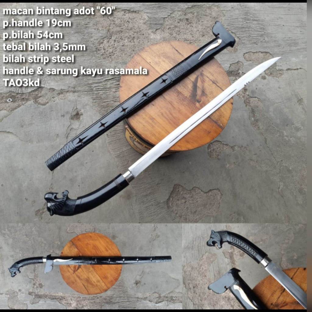 Mega pisau Golok macan hitam baja motif ukiran bintang panjang