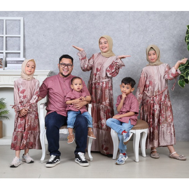 Kalsandfrey Nayakamala Family Set - Burgundy Gamis Koko Kembar Keluarga Sarimbit Lebaran