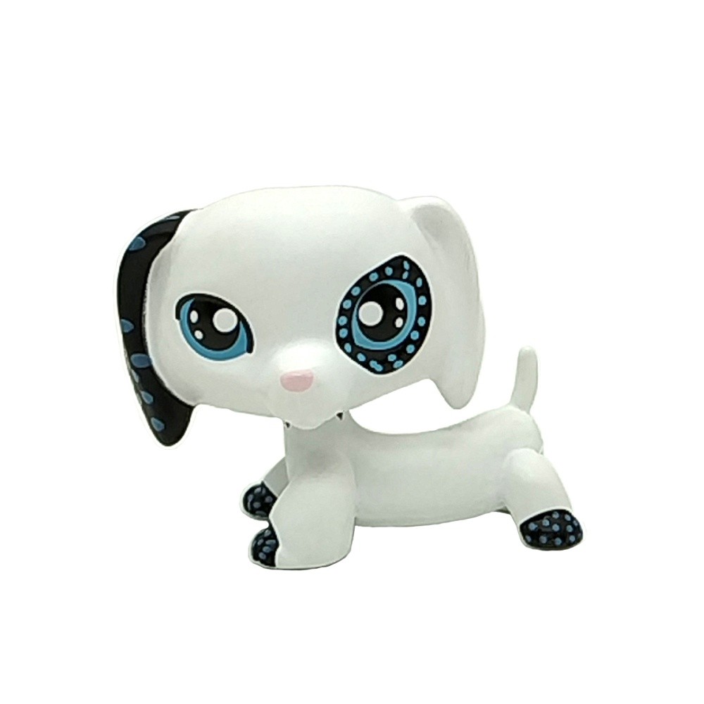 LPS Toys Rare Pet Shop Custom OOAK#406 LPS White Dashund Dog Blue Dot Black Ear Figure