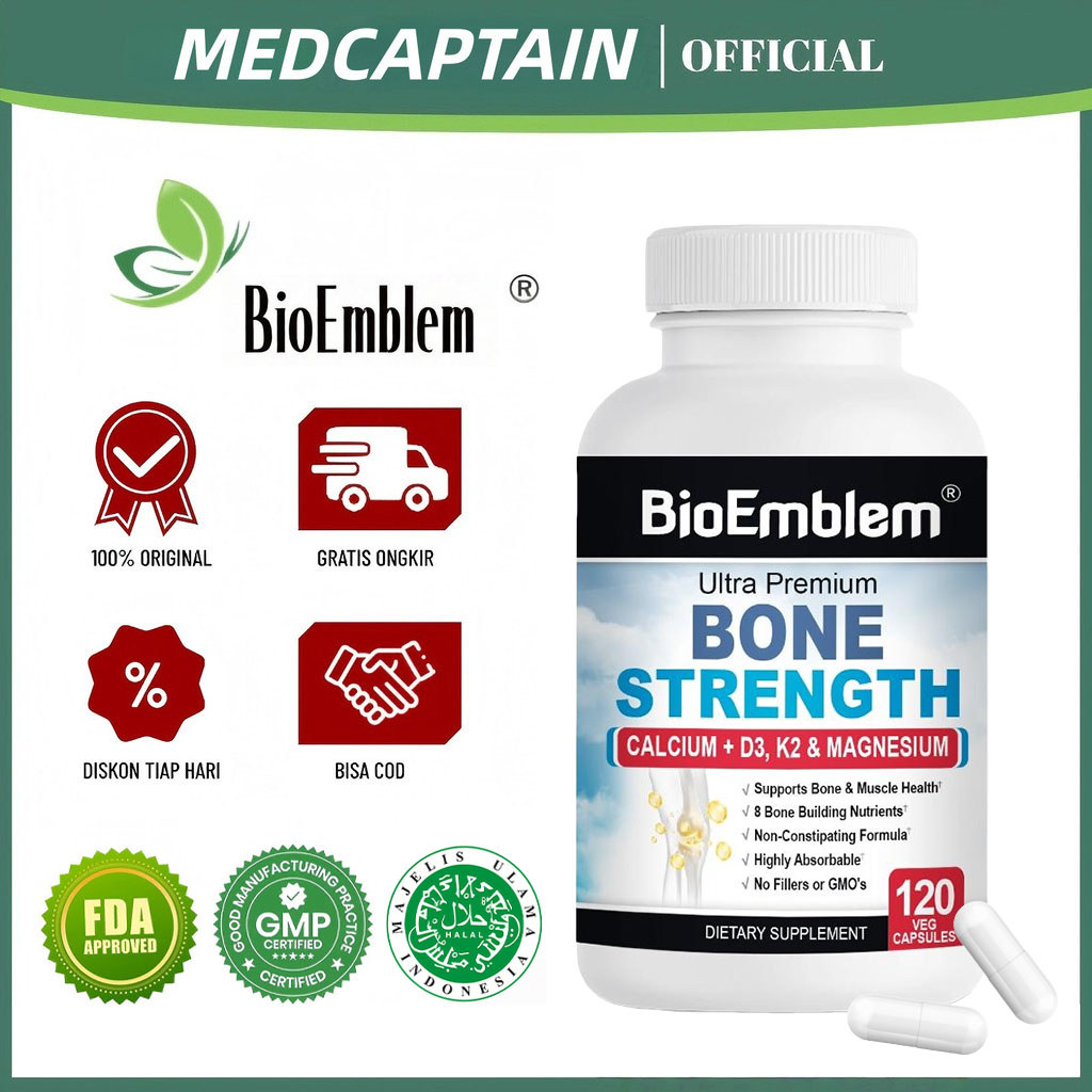 MEDCAPTAIN BioEmblem Bone Strength 120pcs Suplemen Kesehatan Tulang Non-Constipating, 9-in-1 Complex