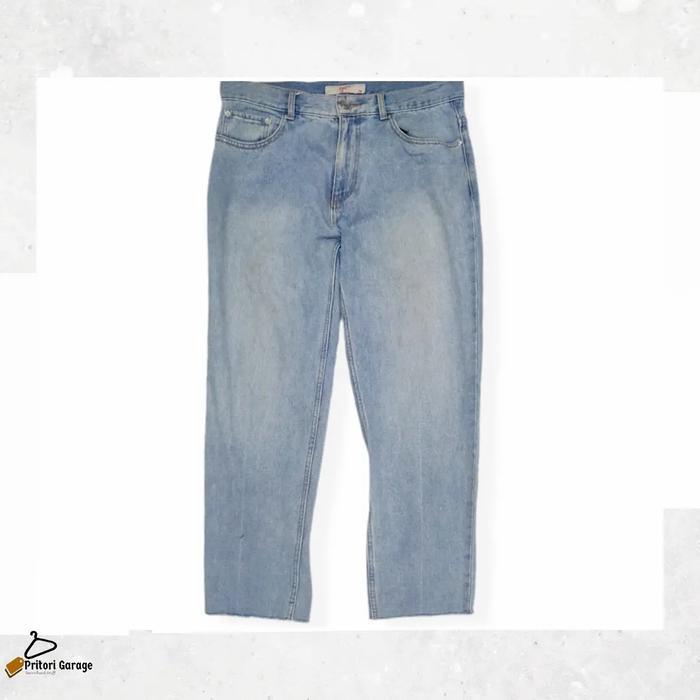 Raw Denim Tebal Ripped Jeans 8Seconds Straight Light Blue Vintage 34