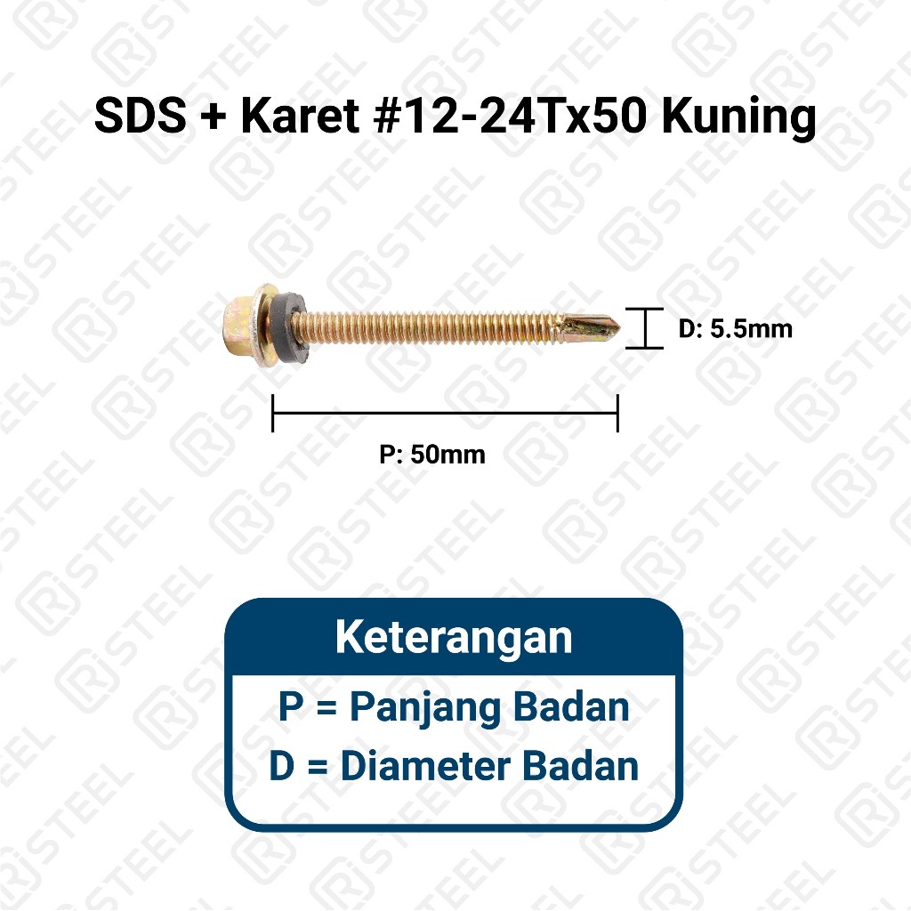 RJ Steel SDS + Karet/ Skrup Roofing/ Baut Atap Baja Ringan