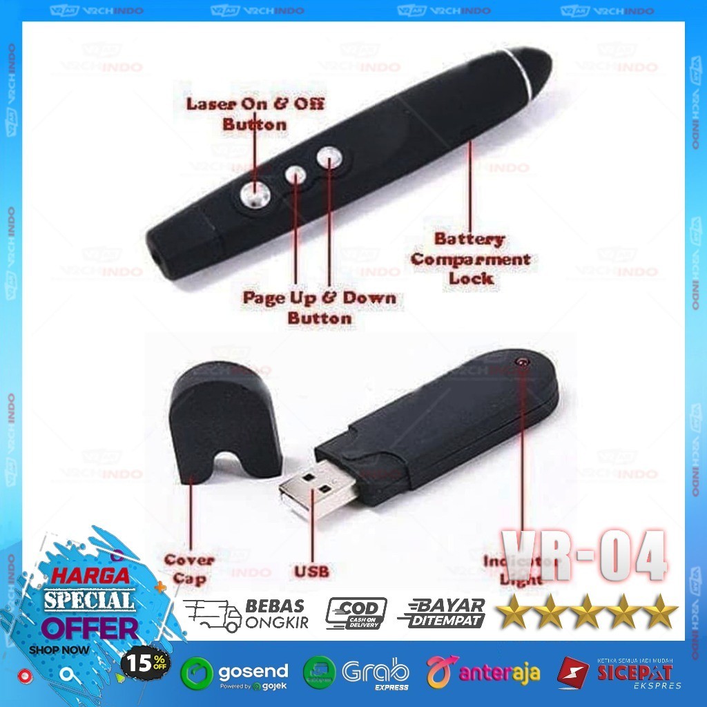 Wireless Presenter USB Laser Pointer untuk Presentasi Laptop PC Portable VR-04 