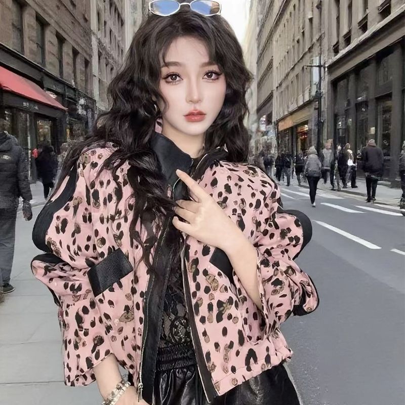 pendek motif macan tutul atasan individu veregens untuk gaya vintageJaket