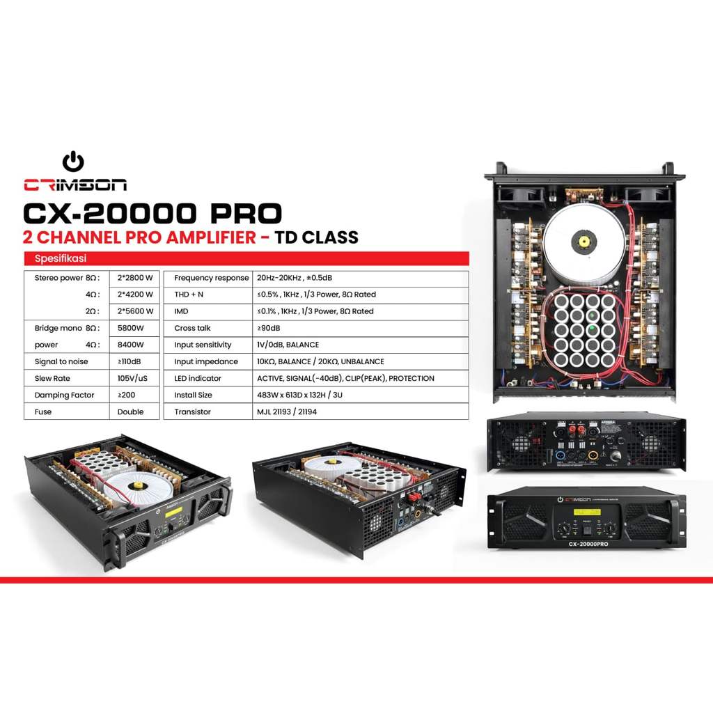 POWER AMPLIFIER CRIMSON CX 20000 PRO POWER CRIMSON CR - 2000 PRO 2 CHANNEL CLASS TD