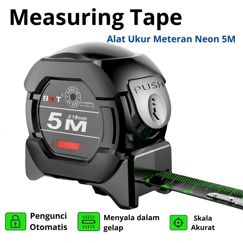 SM88-A212-Meteran Neon 19MM Alat Meteran Pita Pengukur Baja