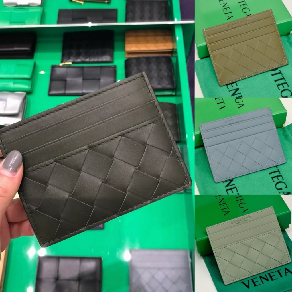 Original cowhide Bv card holder Intrecciato woven leather mid-grid credit card holder Dompet mewah