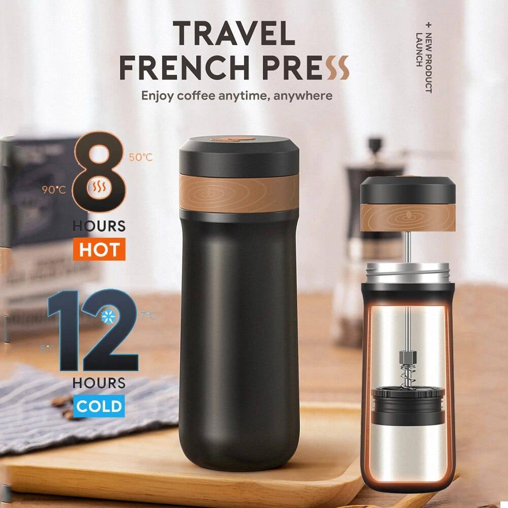 Travel French Press Coffee Maker Tumbler Termos Mug 320ml