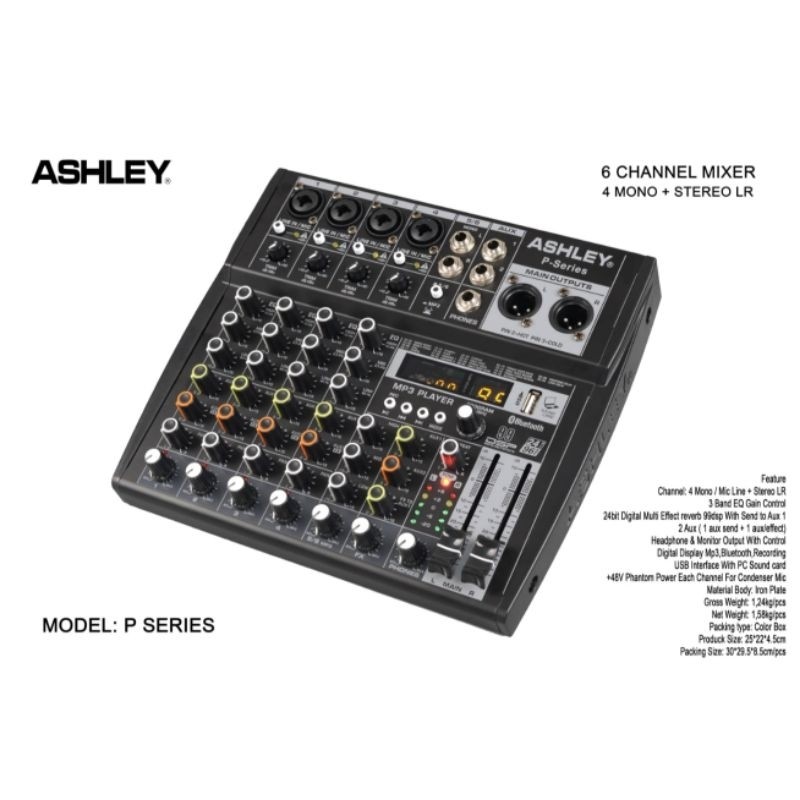 MIXER ASHLEY P SERIES 6 CHANNEL USB BLUETOOTH DSP EFEK VOKAL ORIGINAL