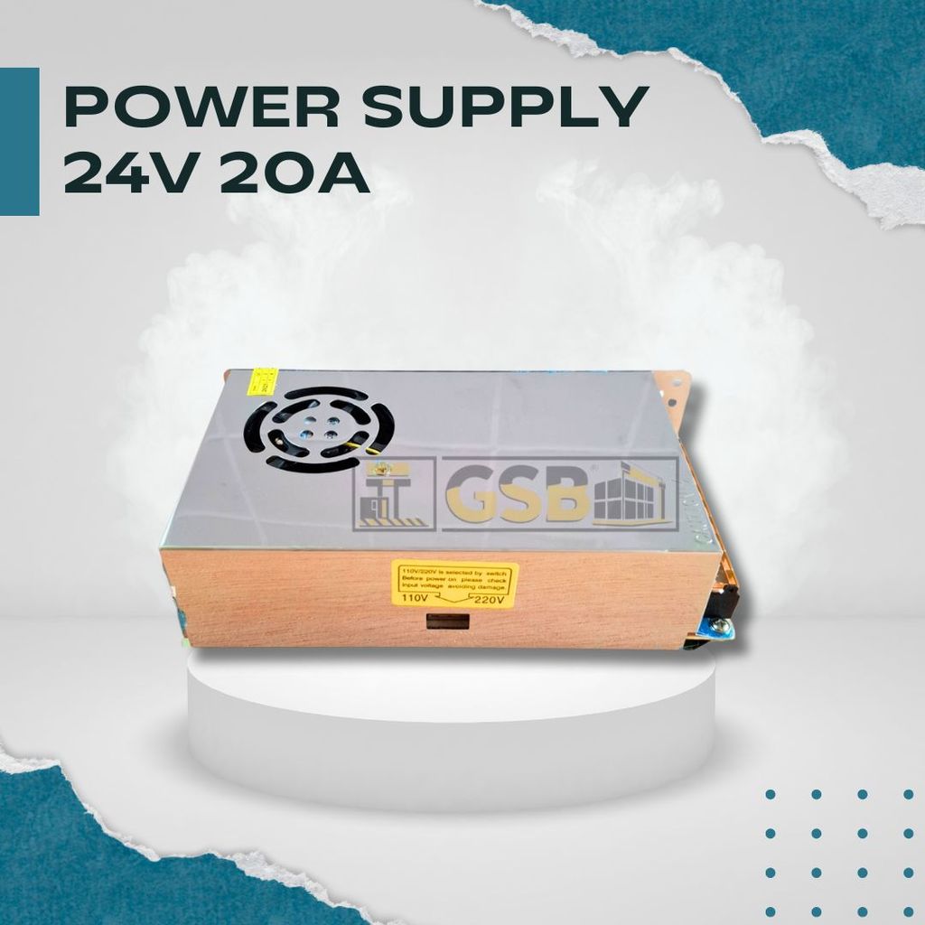 PSU SMPS 24V 20A 480 Watt Input Selector 110V 220V Output DC 24V 20A Plus Kipas