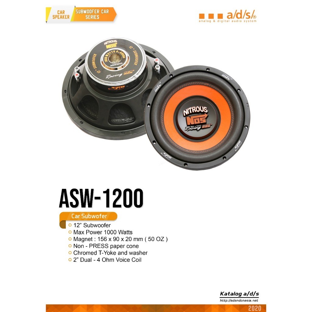 Speaker Subwoofer 12 inch ADS ASW1200 Nitrous NOS 12" Nitrous ASW 1200