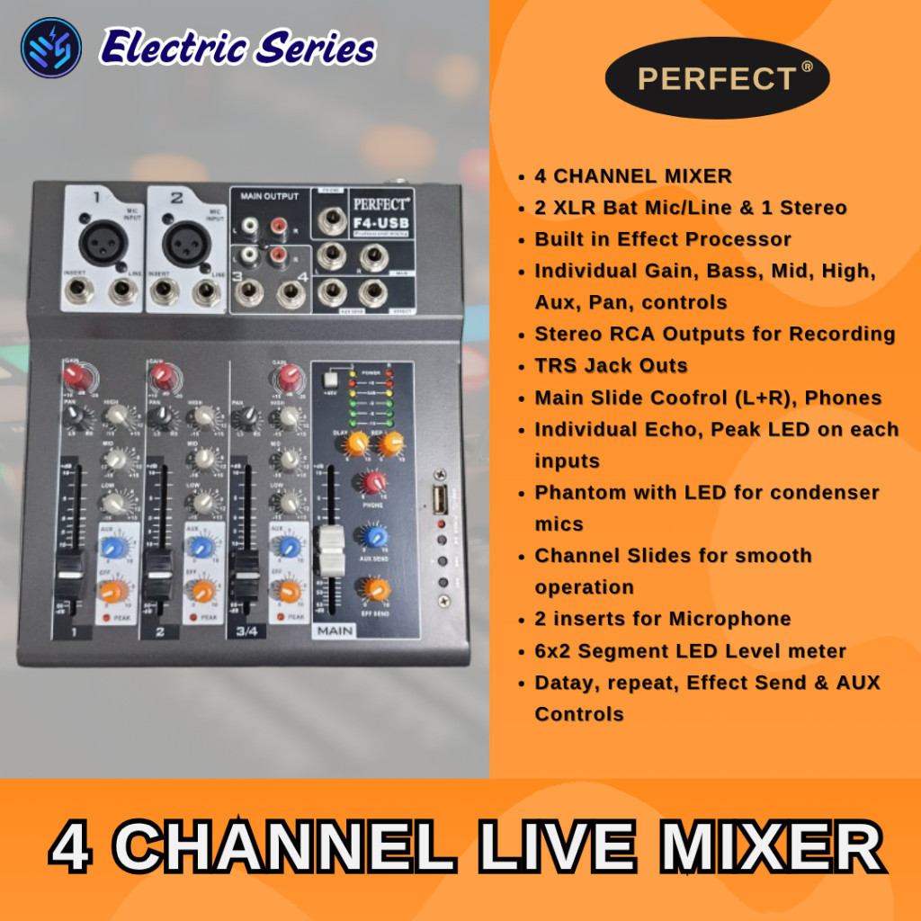 4 Channel Live Mixer Perfect F4USB - Mixer 4 Channel