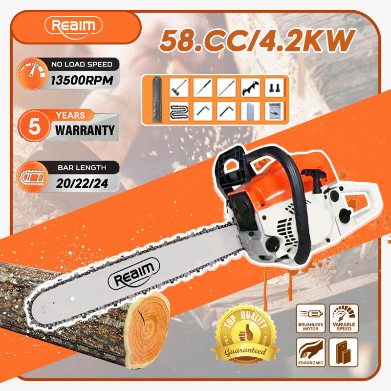 Senso REAIM Mesin Potong Kayu 20 Inch 58CC Chainsaw Gergaji Kayu senso Gergaji Mesin Potong Kayu Out