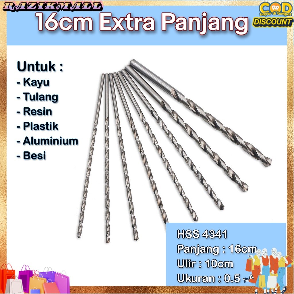 Mata bor HSS kayu besi 1mm 2mm 3mm 4mm 5mm 6mm 7mm 8mm panjang 12cm 16cm