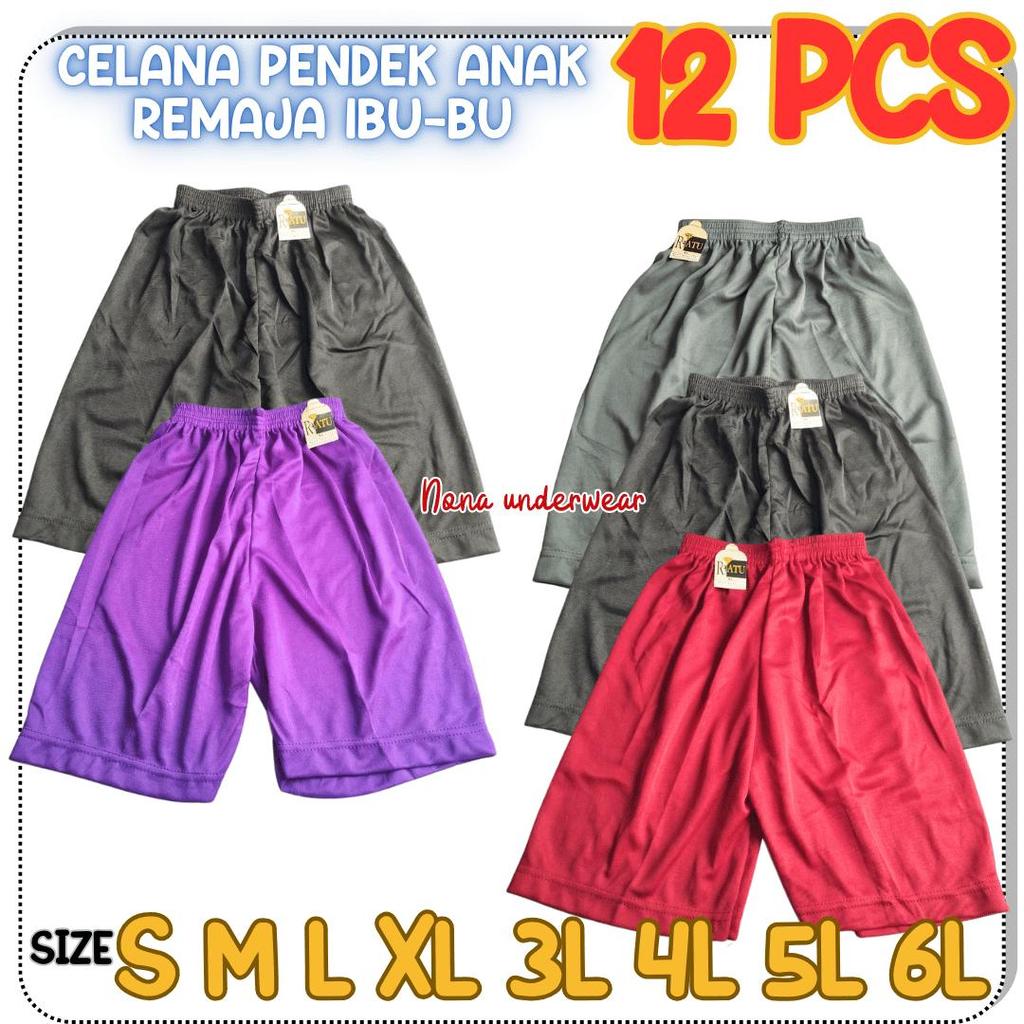 6 Pcs dan 12 Pcs Celana Pendek Anak Remaja Wanita Bahan Strit TK SD SMP SMA Ibu Ibu READY STOK NYAMA