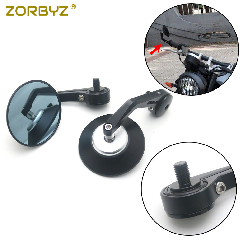 ZORBYZ Black Aluminium Handle Bar End Round Rearview Side Mirror 10mm Thread Inside Mount For Mondia
