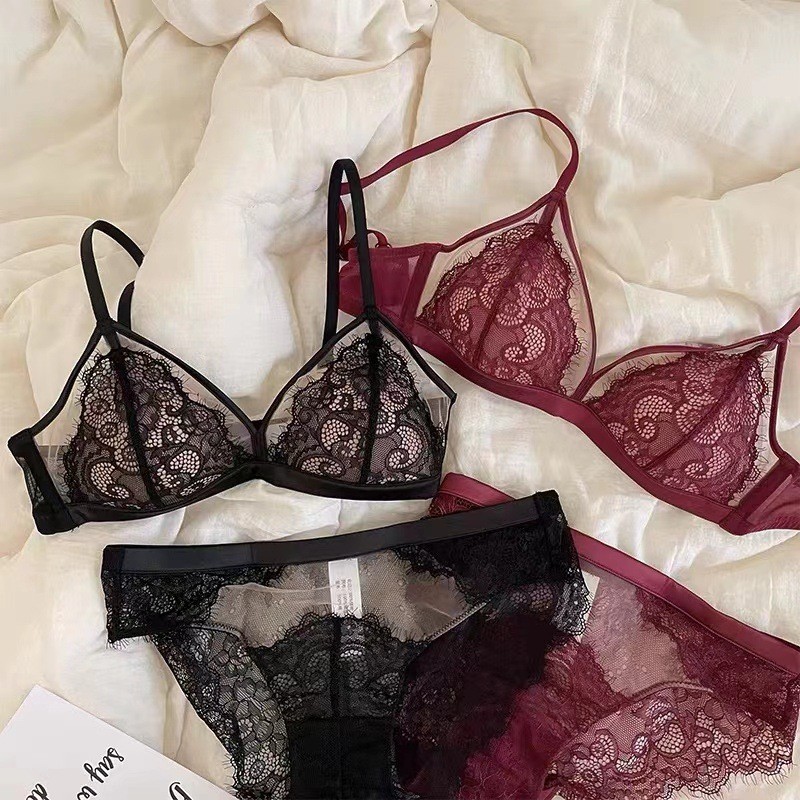 [COD]Bra cup segitiga untuk wanita berpayudara kecil, push-up, bra renda tipis, bra merah seksi