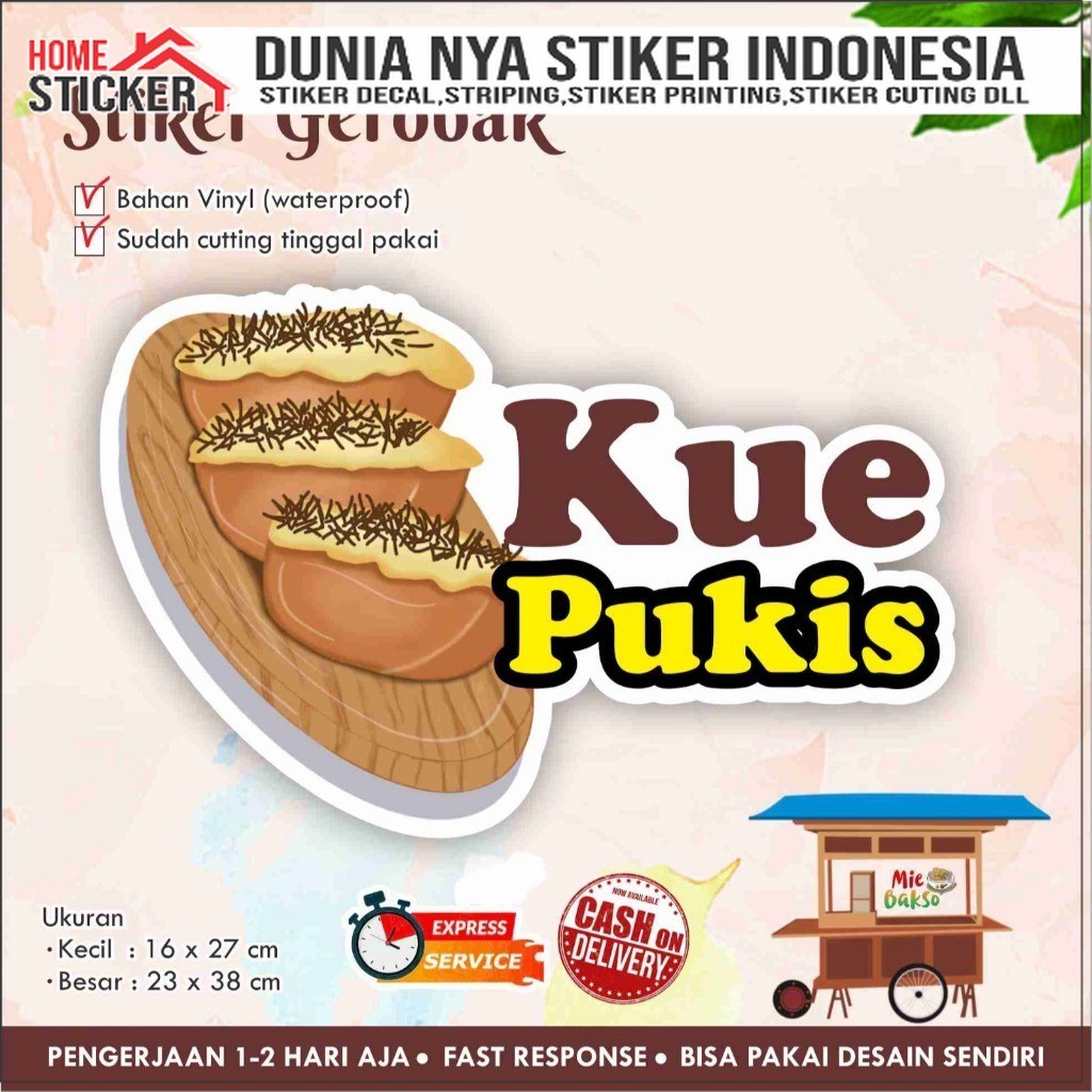 Stiker Kaca Gerobak Vinyl Kue Pukis / Label Makanan