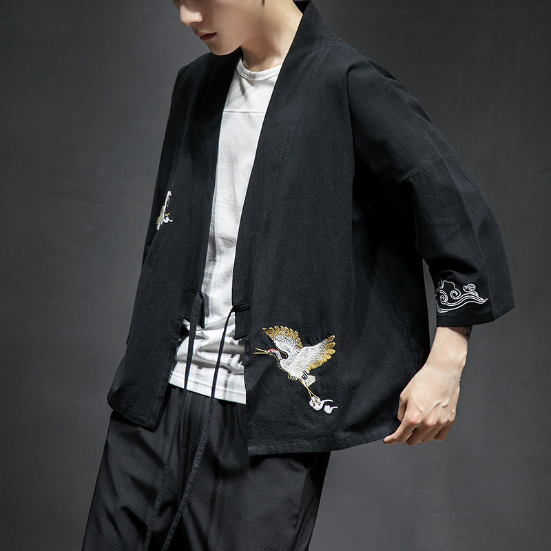Jaket Linen Jubah Dinasti Tang Pria Hanfu Cina Kimono