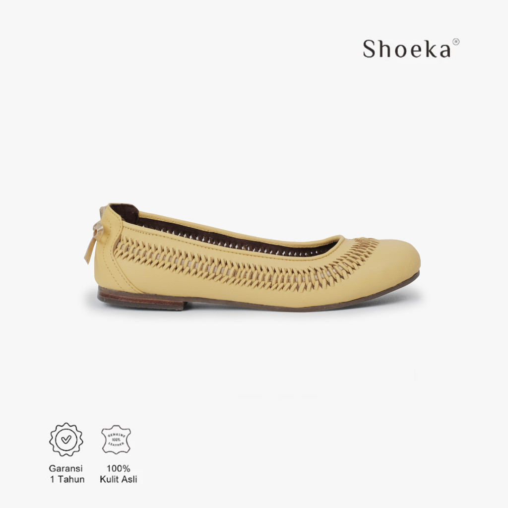 Sepatu Kulit Wanita - Zora Flat Kuning