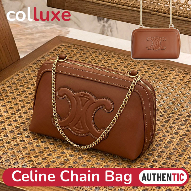 Menyediakan resi CELINE Mini Chain Bag Tas rante kulit sapi halus 16cm Triomphe