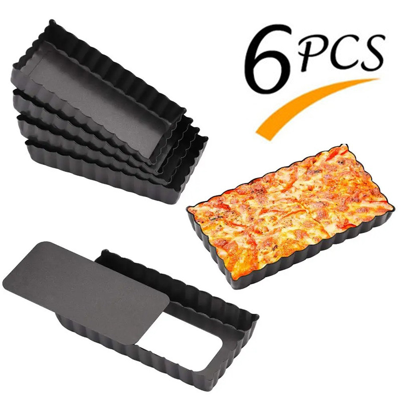 6Pcs Mini Tart Pan Set Rectangular Non-Stick 4 In Quie Pan Loose Removable Bottom Tart Pan Pie Pizza