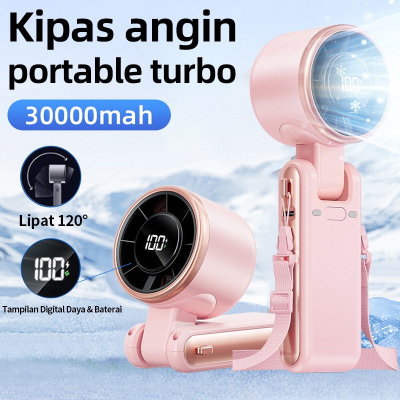 COD|High Speed Kipas Angin Mini Portable USB 30000mAh Kipas Lipat Strong Wind LED Display Dengan Unt