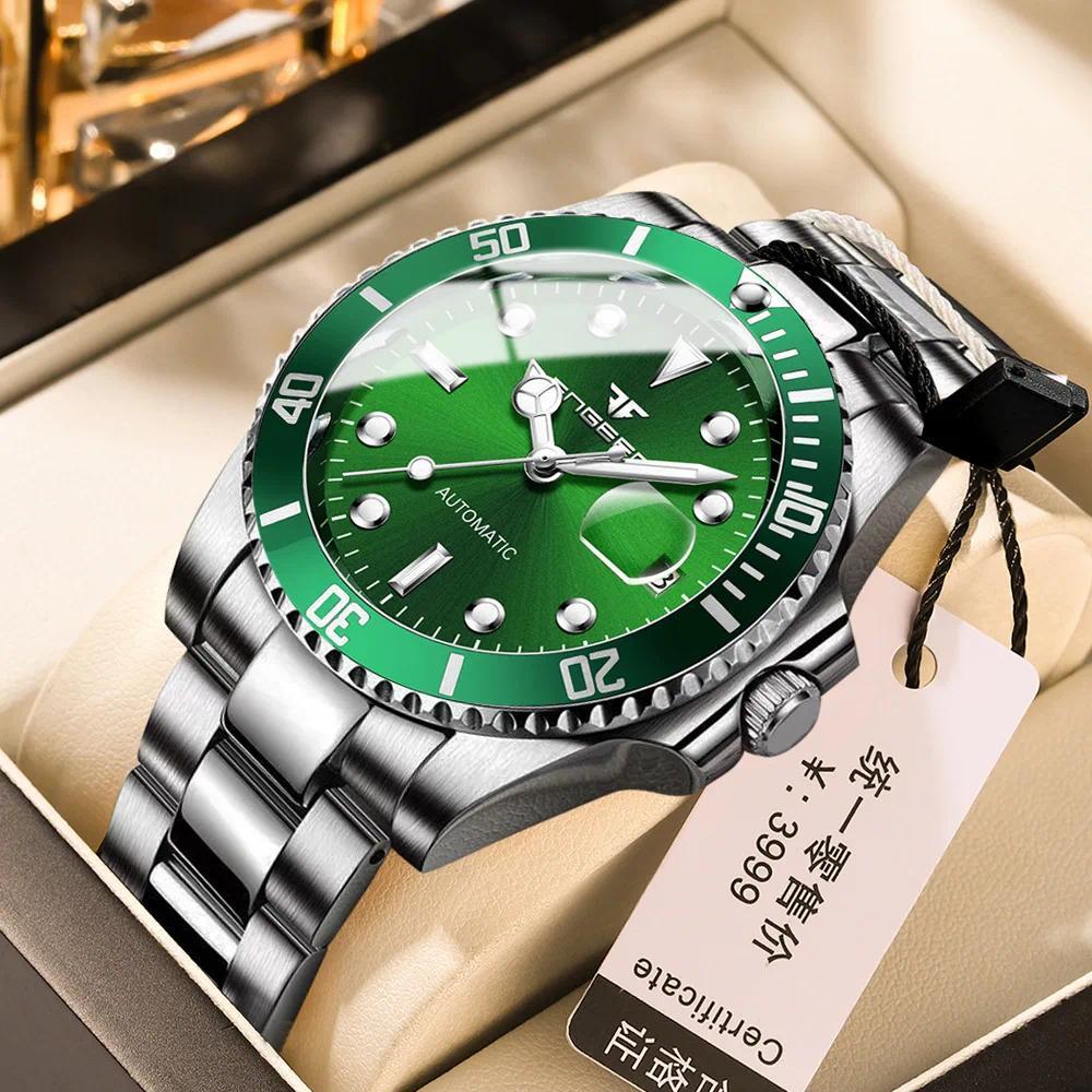 2024 FNGEEN 9001 Luxury Brand Men Wat Steel Tourbillon Skeleton Meanical Wates Luminous Automatic Da