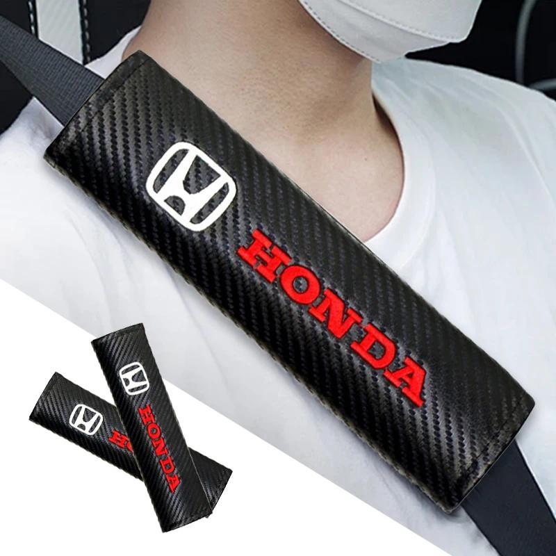 2Pcs Carbon Fiber Leather Car Interior Seat Belt Cover Shoulder Pad For Honda Mugen Jazz Insight Fre
