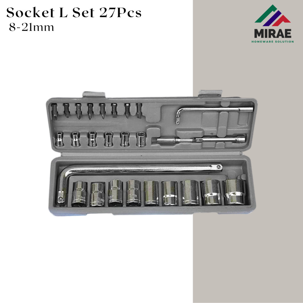 Kunci Sok 27 Pcs / Kunci Shock Set 27in1 / Kunci Socket L Handle 8-21mm