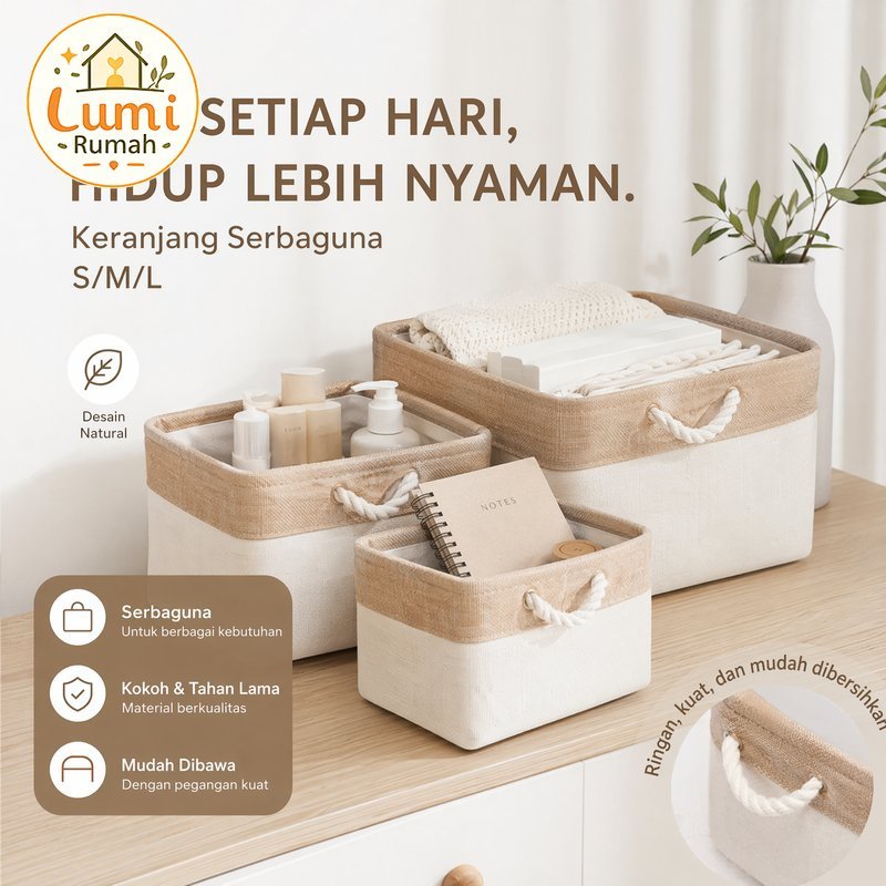 keranjang penyimpanan lipat organizer kain rotan serbaguna rak kosmetik box baju mainan rumah
