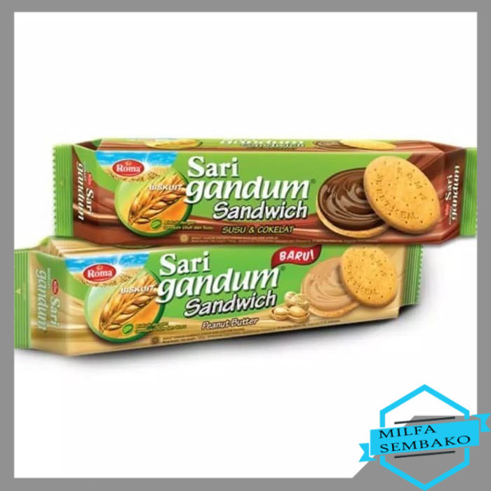 HS676 ROMA BISKUIT SARI GANDUM SANDWICH PEANUT BUTTER / SUSU & COKELAT 108g