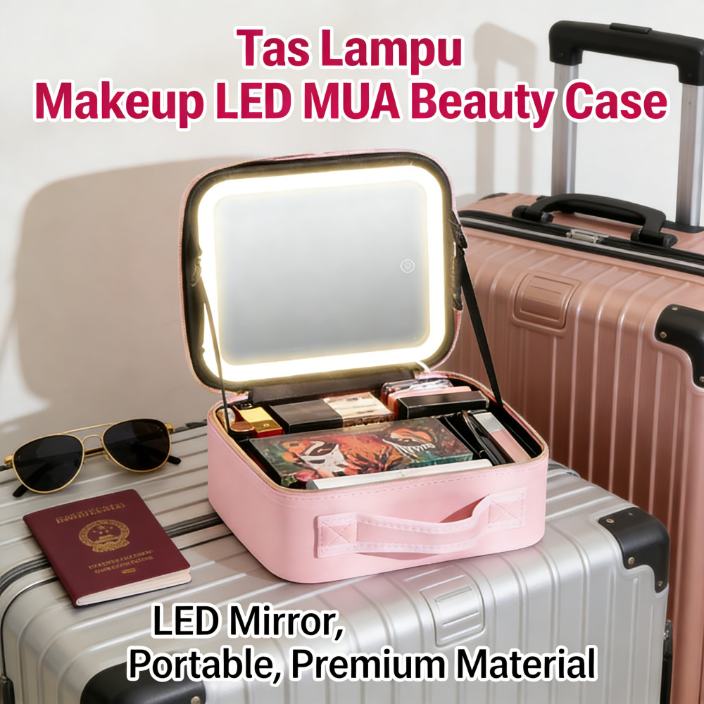 Tas MUA Lampu Makeup LED / Beauty Case Bag / Tas Makeup Full Mirror / Case Beauty LED Dengan Lampu