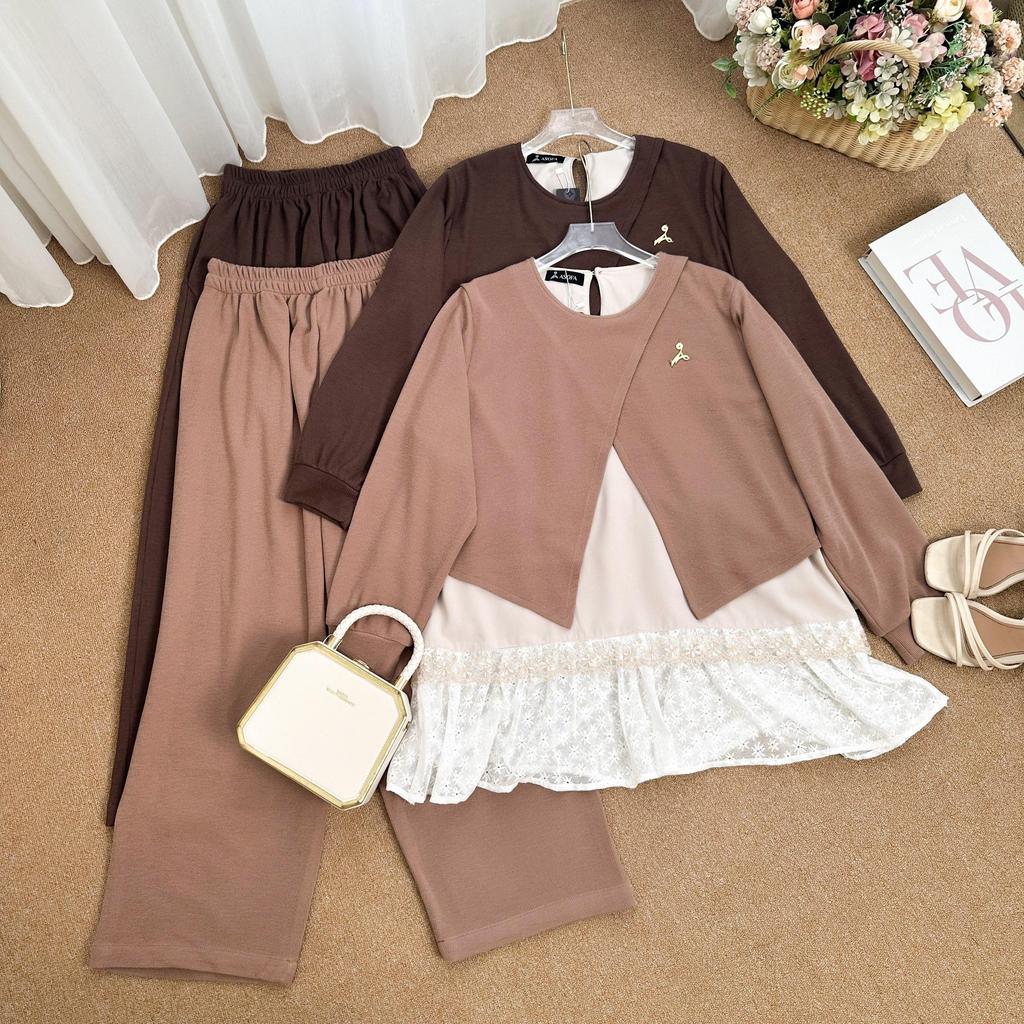 Asofa Rummy One Or Set Blouse Aksen Tille Mix Celana Knitt