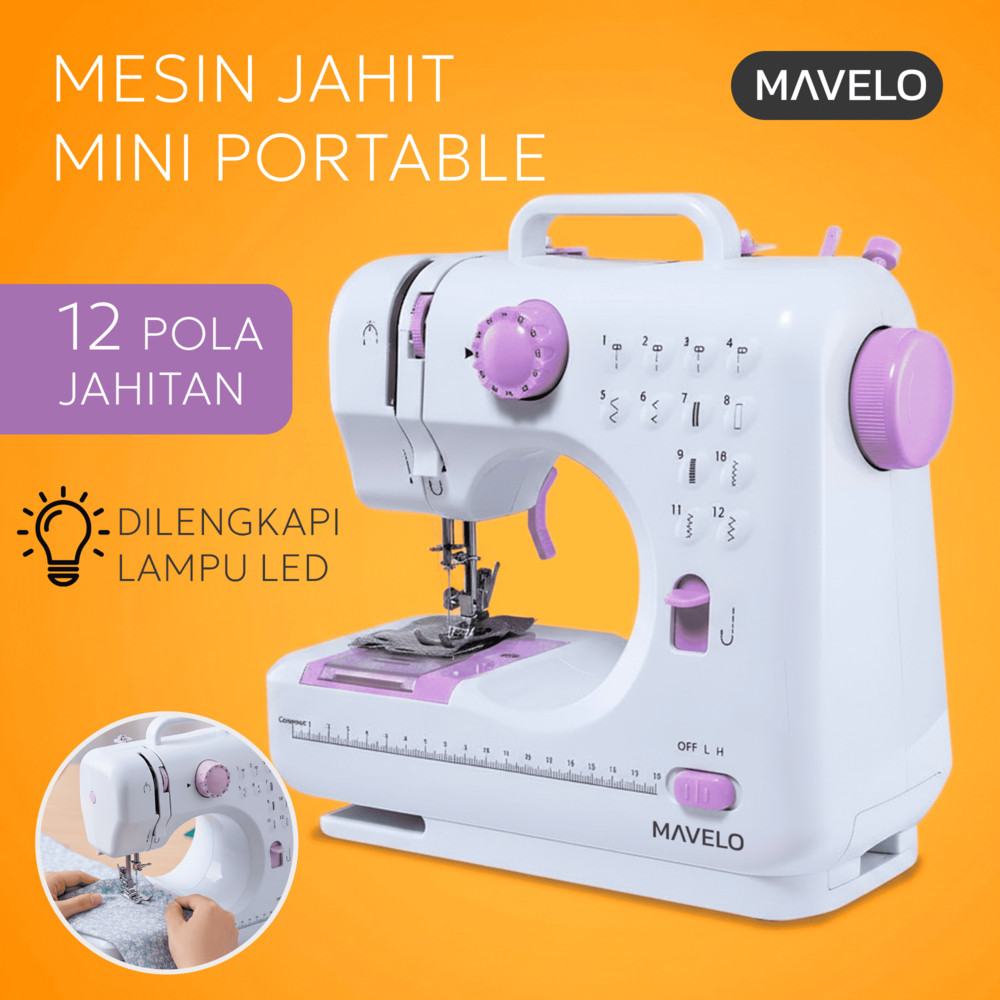 MAVELO Mesin Jahit Portable Mini Baterai & Listrik 12 Pola Jahitan dengan LED