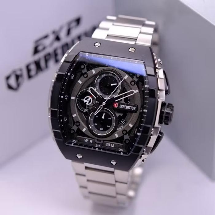EXP 6782 Jam Tangan Pria Stainless Expedition 6782 Chronograph Rantai - New Silver Black