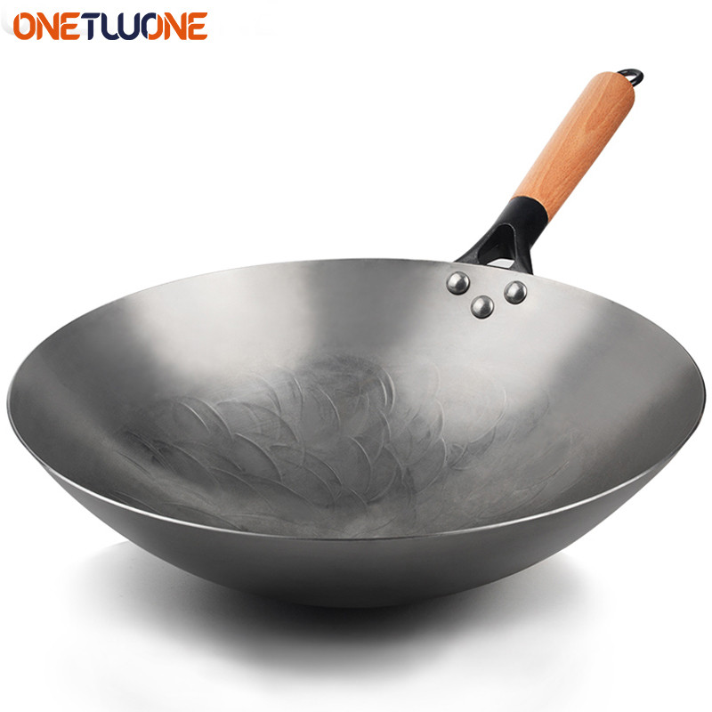 Iron Wok Traditional Handmade Iron Wok Non-stick Pan Non-coating Gas Cooker Cookware