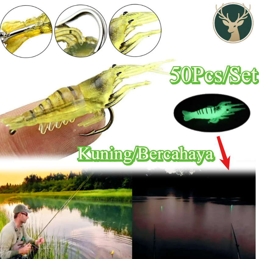 50Pcs Soft Lure Umpan UDANG Tiruan Buatan 4cm PVC Dengan Kail Stainless